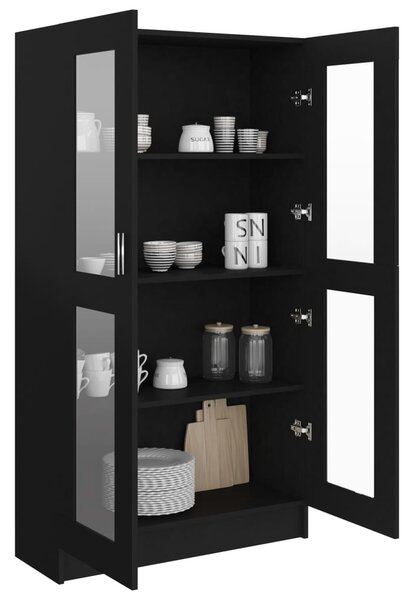 Fekete szerelt fa vitrinszekrény 82,5 x 30,5 x 150 cm