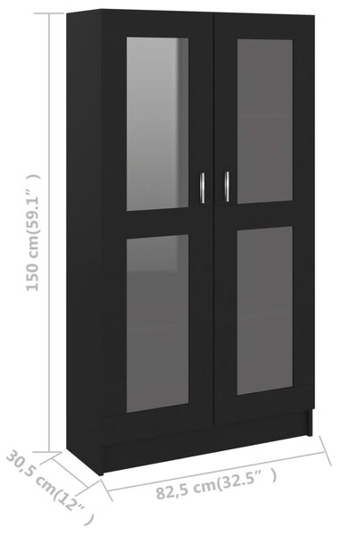 Fekete szerelt fa vitrinszekrény 82,5 x 30,5 x 150 cm