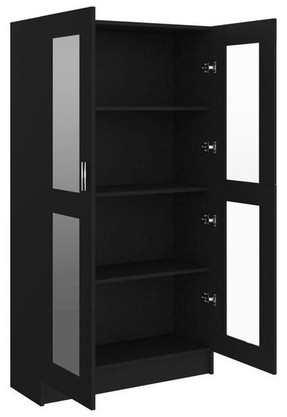 Fekete szerelt fa vitrinszekrény 82,5 x 30,5 x 150 cm