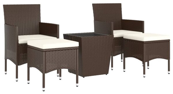 5 részes barna polyrattan és edzett üveg kerti bisztrószett