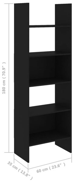 Fekete szerelt fa könyvszekrény 60 x 35 x 180 cm