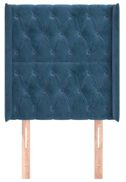 Sötétkék bársony fejtámla szárnyakkal 83x16x118/128 cm