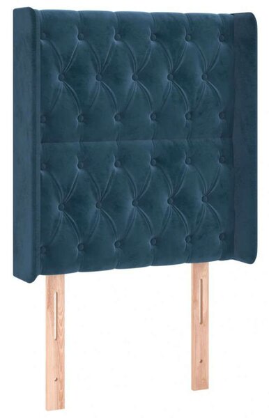 Sötétkék bársony fejtámla szárnyakkal 83x16x118/128 cm