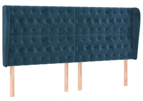 HomeElegance Bársony Fejtámla Szárnyakkal - Sötétkék - 203x23x118/128cm