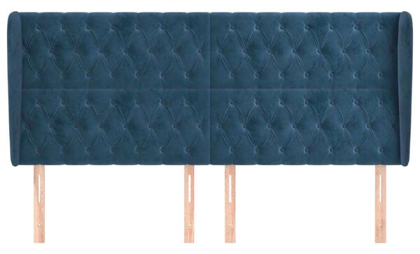 HomeElegance Bársony Fejtámla Szárnyakkal - Sötétkék - 203x23x118/128cm