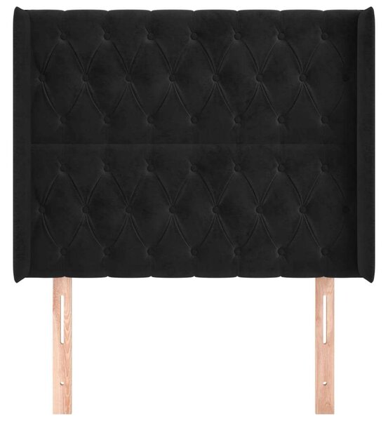VIDAXL - Fekete Bársony Ágyfejtámla Szárnyakkal - 93x16x118/128cm