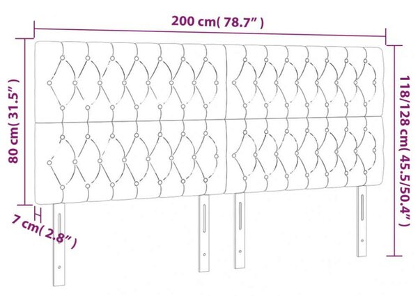 VidaXL Bársony Fejtámla Szett - 4 db - Világosszürke - 200cm