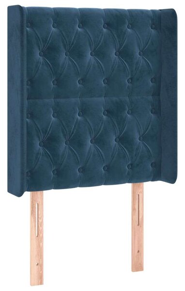 Sötétkék bársony led-es fejtámla 83x16x118/128 cm