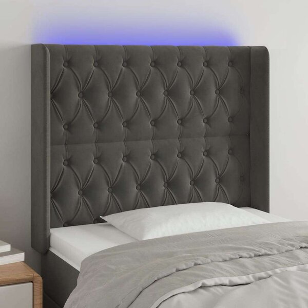 Sötétszürke bársony led-es fejtámla 93x16x118/128 cm