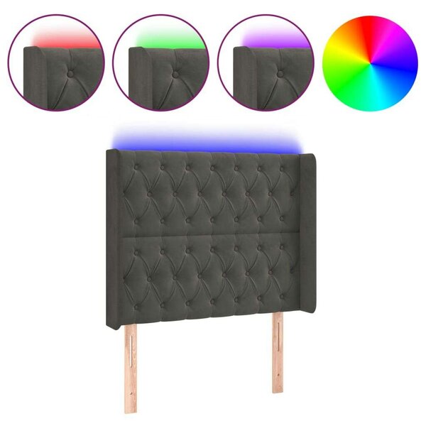 Sötétszürke bársony led-es fejtámla 93x16x118/128 cm