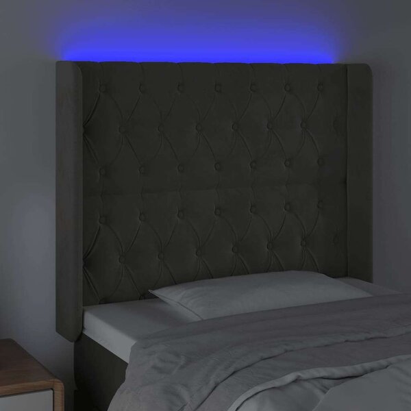 Sötétszürke bársony led-es fejtámla 93x16x118/128 cm