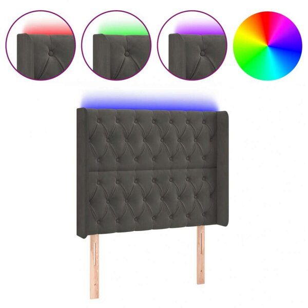 Sötétszürke bársony led-es fejtámla 93x16x118/128 cm