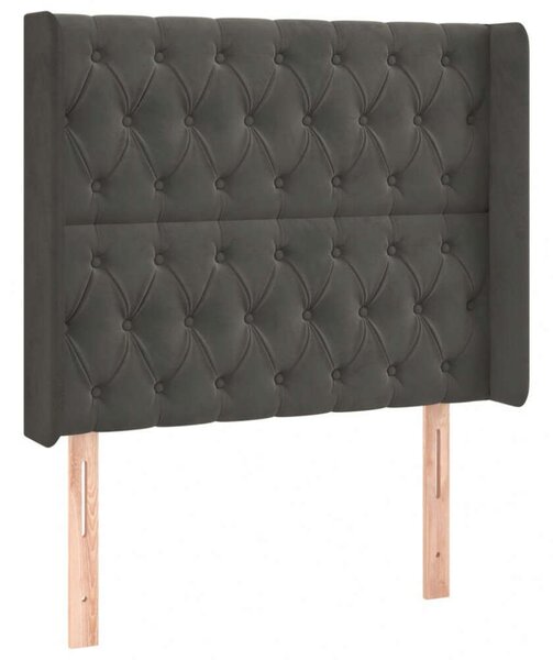 Sötétszürke bársony led-es fejtámla 93x16x118/128 cm