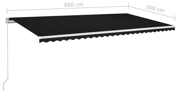Antracitszürke kézzel behúzható LED-es napellenző 600x300 cm