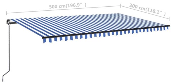 Kék és fehér kézzel kihúzható LED-es napellenző 500 x 300 cm