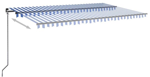 Kék és fehér kézzel kihúzható LED-es napellenző 500 x 300 cm