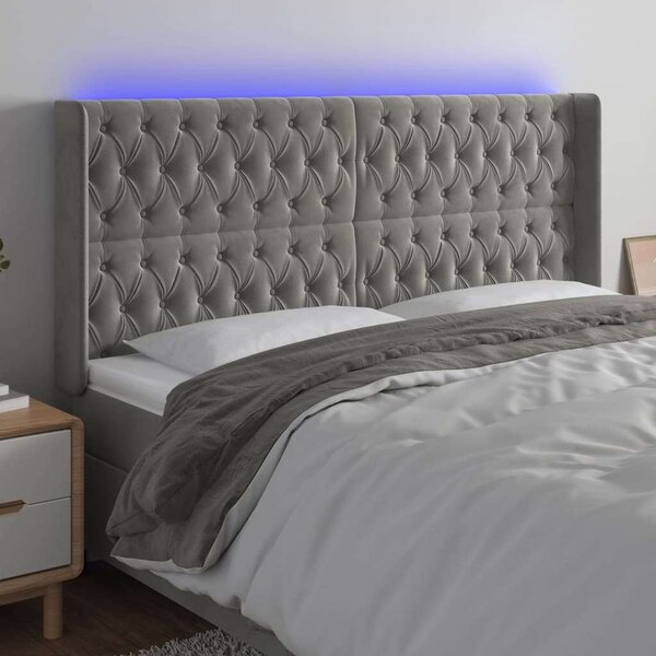 Bársony LED Fejtámla - Világosszürke - 183x128cm