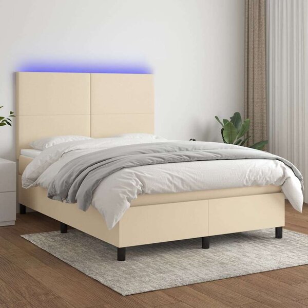 VidaXL Krémszínű LED-es Ágy - Rugós Matraccal - 140x200 cm