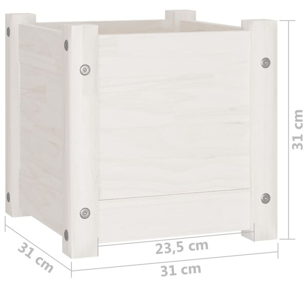 Fehér tömör fenyőfa kerti virágtartó 31 x 31 x 31 cm