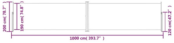Piros behúzható oldalsó napellenző 200 x 1000 cm