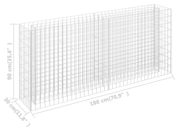 Gabion Magaságyás - Horganyzott Acél - 180x30x90 cm