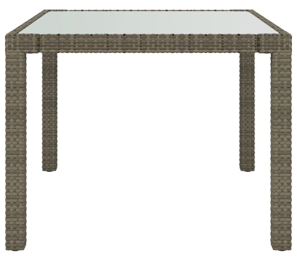 Szürke polyrattan és edzett üveg kerti asztal 90 x 90 x 75 cm