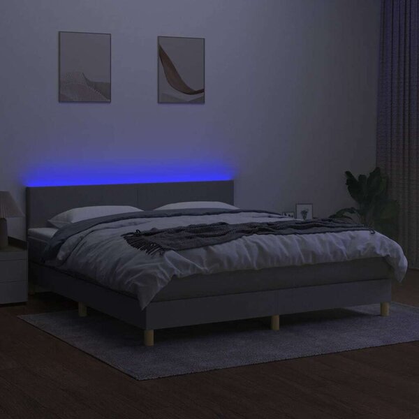 Világosszürke szövet rugós és led-es ágy matraccal 160x200 cm