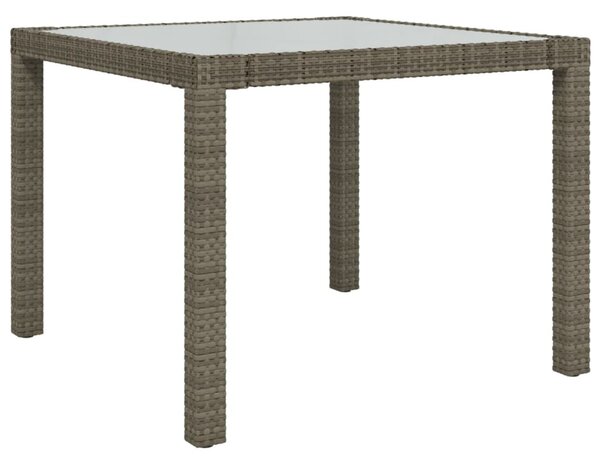 Szürke polyrattan és edzett üveg kerti asztal 90 x 90 x 75 cm