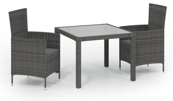 3 részes szürke polyrattan kültéri étkezőszett párnákkal