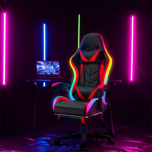 Sprinter BMD1115RD RGB LED-es gamer szék, karfával, párnával, fekete-piros , 110kg, állítható magasságú forgószék