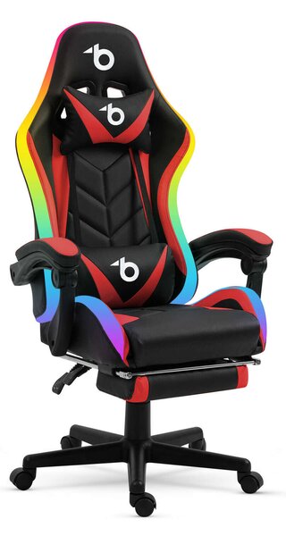 Sprinter BMD1115RD RGB LED-es gamer szék, karfával, párnával, fekete-piros , 110kg, állítható magasságú forgószék