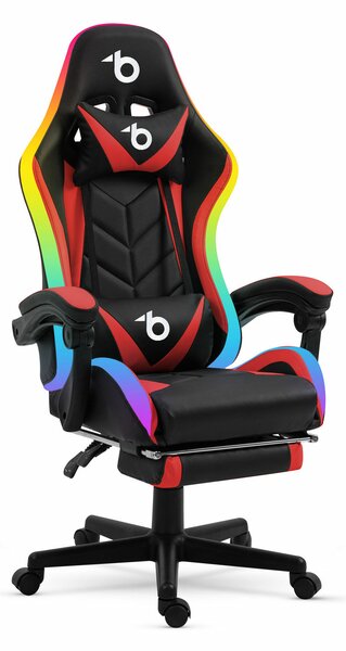 Sprinter BMD1115RD RGB LED-es gamer szék, karfával, párnával, fekete-piros , 110kg, állítható magasságú forgószék