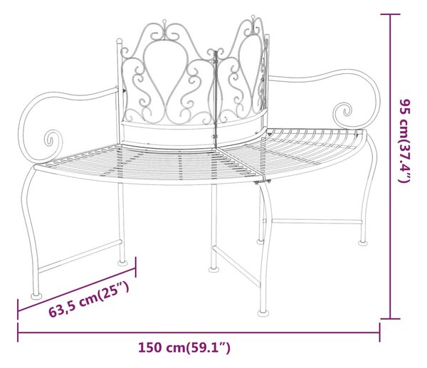 Fekete acél fa körüli pad 150 cm