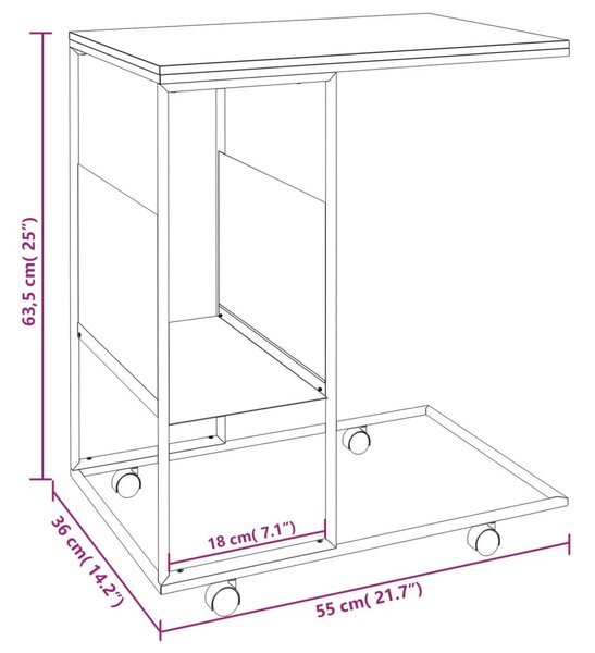 Fekete szerelt fa kisasztal kerekekkel 55x36x63,5 cm