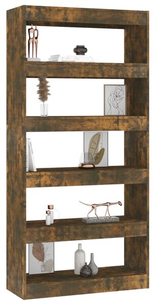 Füstös tölgy színű fa könyvszekrény/térelválasztó 80x30x166 cm