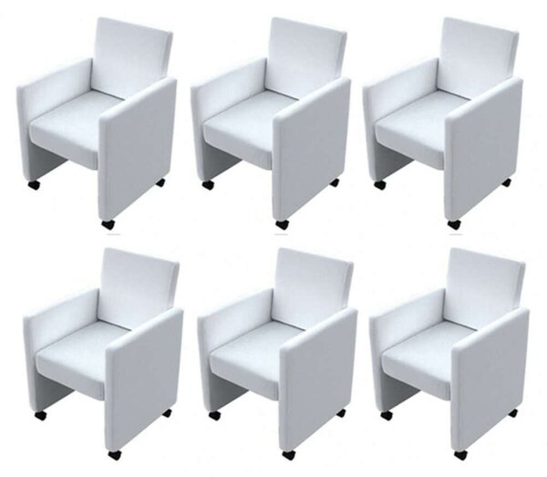6 db Fehér Műbőr Étkezőszék - Ergonomikus, Kerek