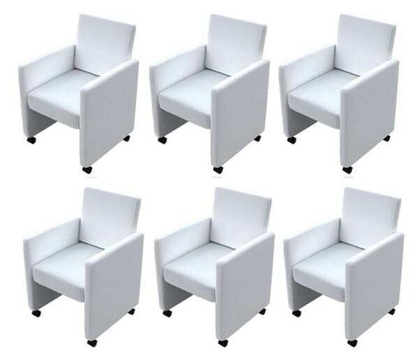 6 db Fehér Műbőr Étkezőszék - Ergonomikus, Kerek