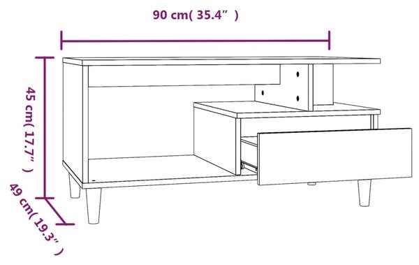 Füstös tölgy színű szerelt fa dohányzóasztal 90x49x45 cm