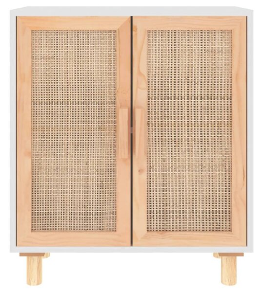 Fehér tömör fenyő/természetes rattan tálalószekrény 60x30x70 cm