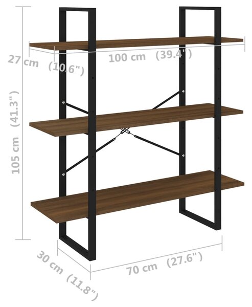 Barna tölgyszínű szerelt fa könyvszekrény 100 x 30 x 105 cm
