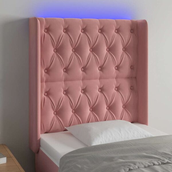 Rózsaszín bársony led-es fejtámla 83x16x118/128 cm