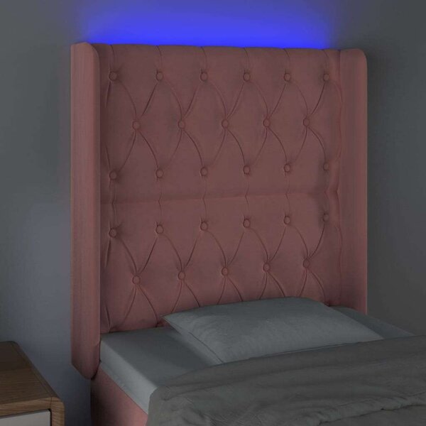 Rózsaszín bársony led-es fejtámla 83x16x118/128 cm