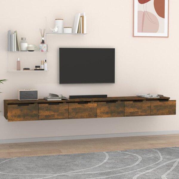 2 db füstös tölgy színű szerelt fa faliszekrény 102x30x20 cm
