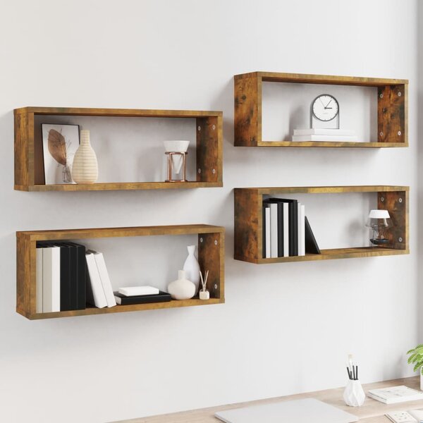 4 db füstös tölgy színű szerelt fa fali kockapolc 60x15x23 cm