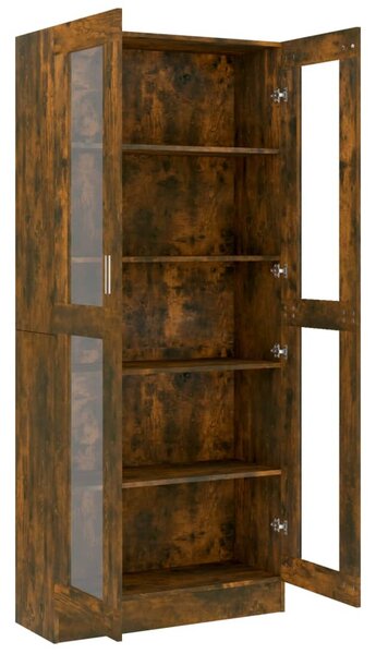Füstös tölgyszínű szerelt fa vitrinszekrény 82,5x30,5x185 cm