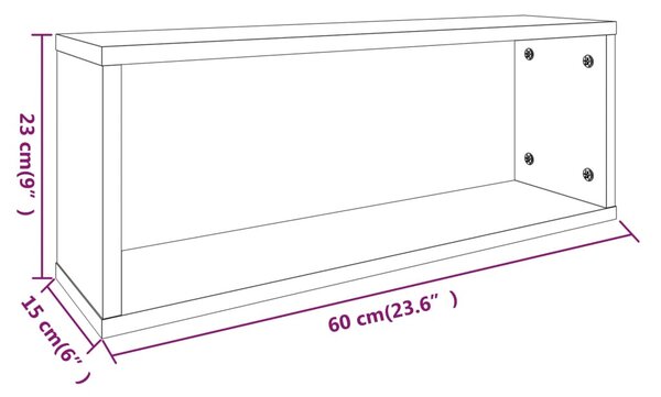 4 db füstös tölgy színű szerelt fa fali kockapolc 60x15x23 cm
