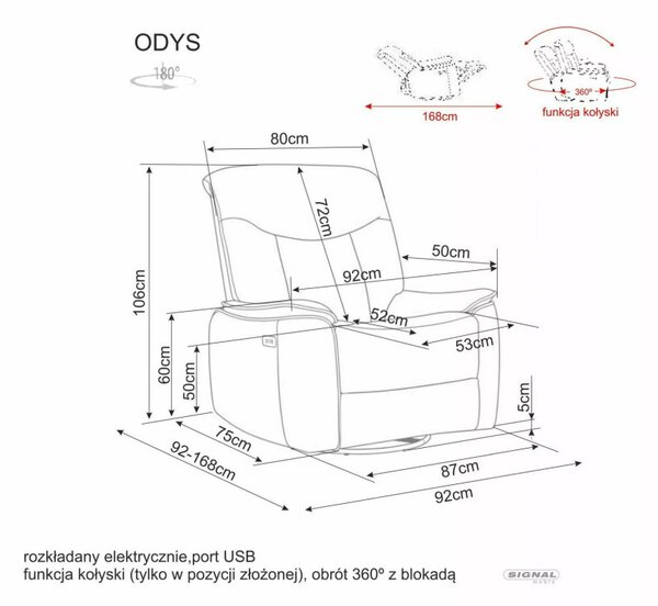 Odys Raven Elektromos Relax Fotel Raven Szövet Sötét Bézs Hintafunkcióval