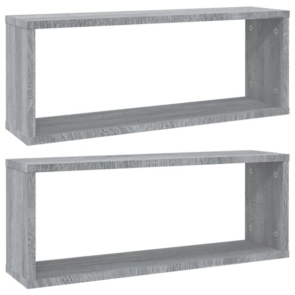 2 db szürke sonoma színű szerelt fa fali kockapolc 60x15x23 cm