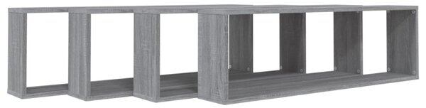 4 db szürke sonoma színű szerelt fa fali kockapolc 100x15x30 cm