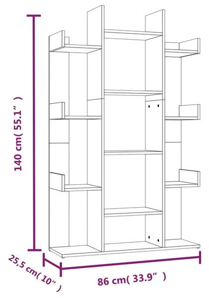 Füstös tölgy színű szerelt fa könyvszekrény 86 x 25,5 x 140 cm